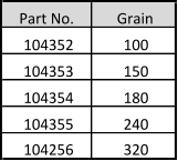 Part No. Grain 104352 100 104353 150 104354 180 104355 240 104256 320