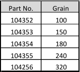 Part No. Grain 104352 100 104353 150 104354 180 104355 240 104256 320